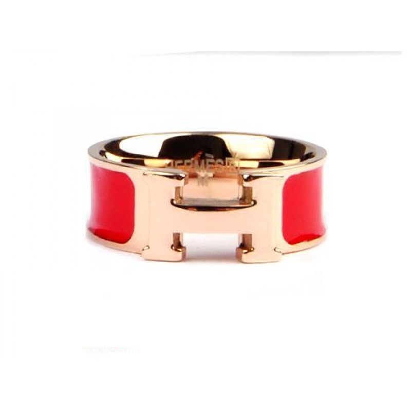 Shop For Hermes Enamel Clic H Ring In 18kt Pink Gold With Red